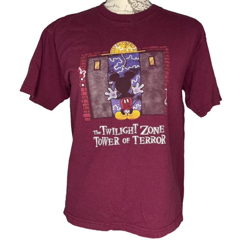 Vintage Disney Twilight Zone Tower Of Terror Mickey Mouse tshirt medium burgundy - Picture 1 of 7